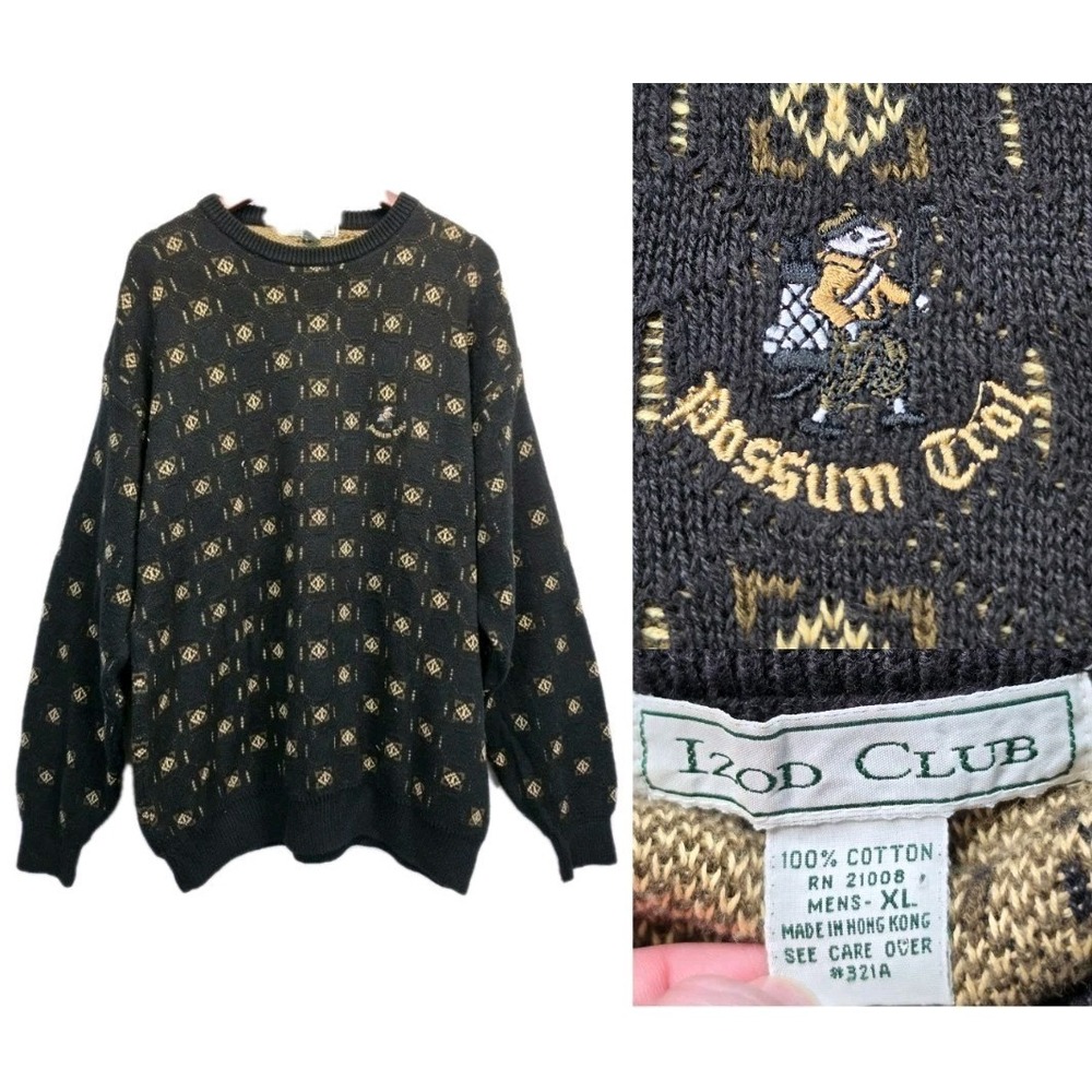 Vtg Possum Trot Golf Sweater Knit 80s XL Preppy Eclectic Grandpa Geometric 3154